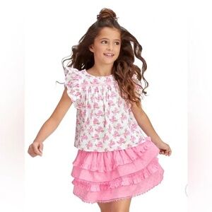 Loveshackfancy mix match outfit Floral Ruffle Top and Pink Layered Skirt